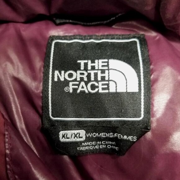 VTG THE NORTH FACE Goose Down Hooded Puffer Jacket Coat Burgundy Belted Women XL - Picture 7 of 8